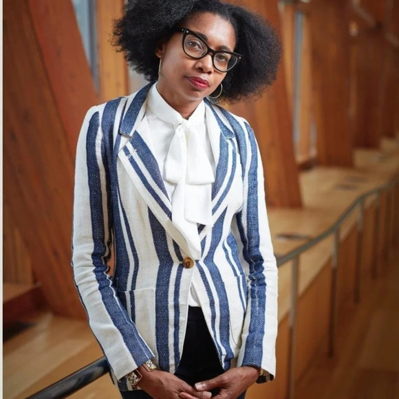 Smythe Blazer 100% Linen Lined Navy Stripe Nautical - Picture 3 of 9